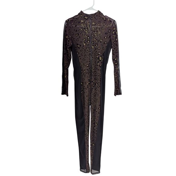 LIPS INC.! BLACK, BROWN, GOLD METALLIC, NET SIDE, SEXY ONESIE, JUMPSUIT! SZ L - Picture 2 of 8
